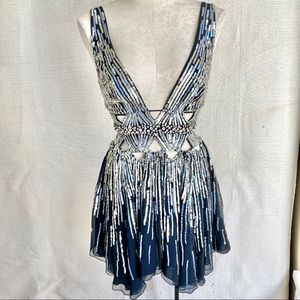Vintage Y2K 2/4 Silk Sexy Embellished Party Dress